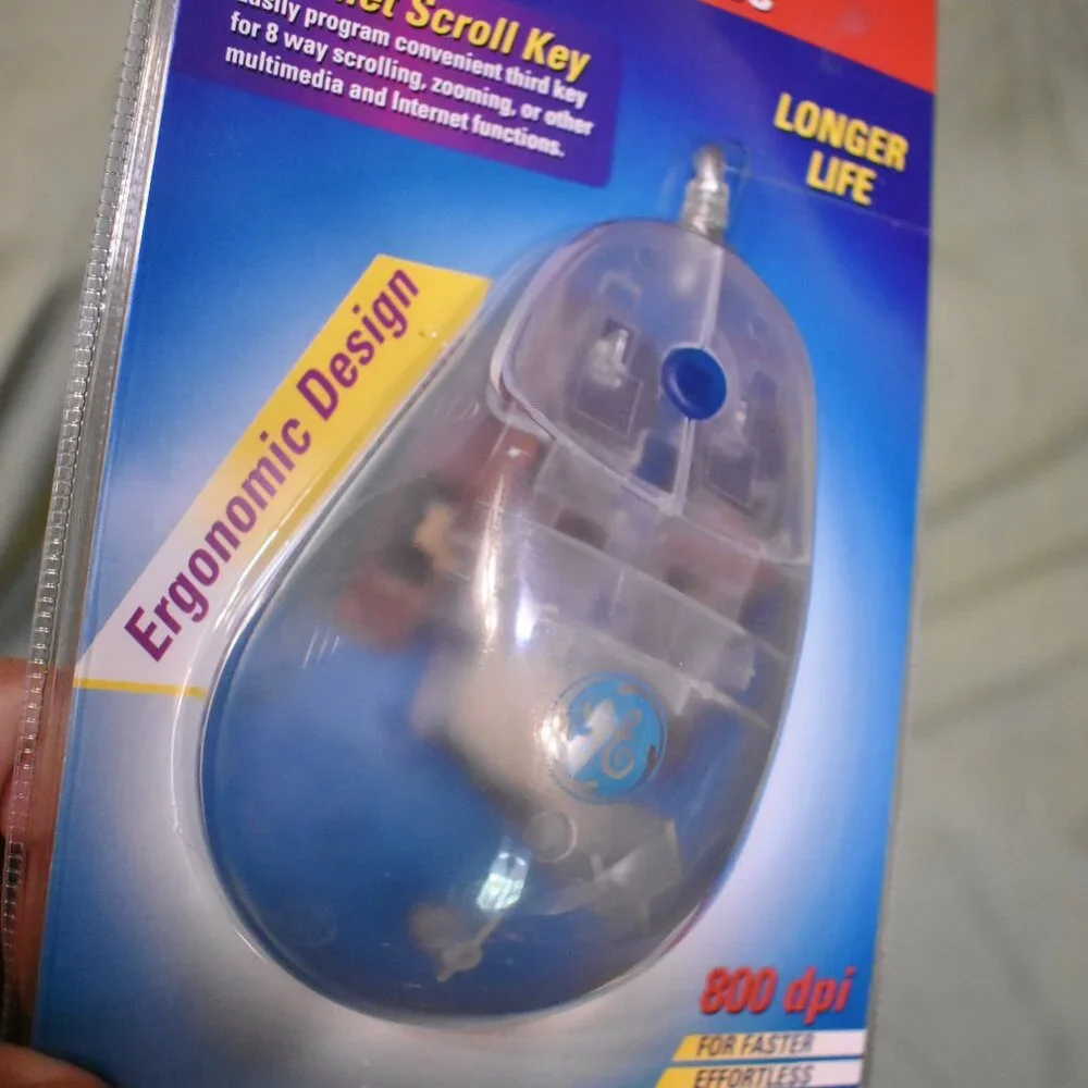 GE Web Mouse Clear Ergonomic 800 DPI Track Ball Mouse H097765 New Sealed